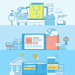 Set of line concept banners for e-commerce