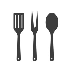 Icon of kitchen tools. Fork, spoon and fry shovel