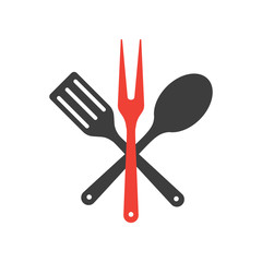 Icon of kitchen tools. Fork, spoon and fry shovel