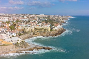Fototapeta na wymiar Aerial view of Estoril coastline near Lisbon in Portugal