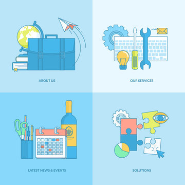Set of line concept icons with flat design elements