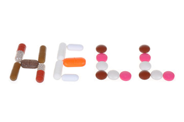 color tablets on white background