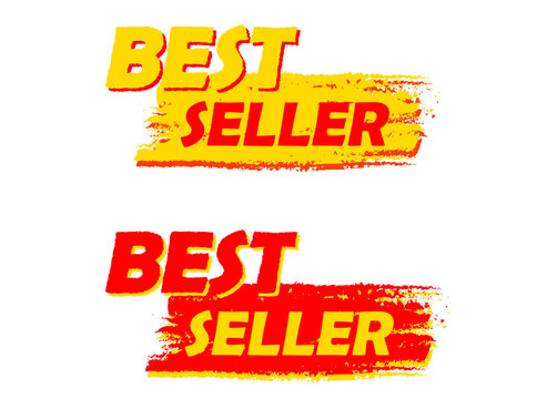 best seller, yellow and red drawn labels