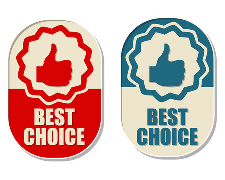 Best Choice And Thumb Up Signs, Two Elliptical Labels