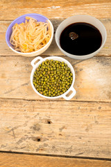 Soy beans, sprouts and sauce