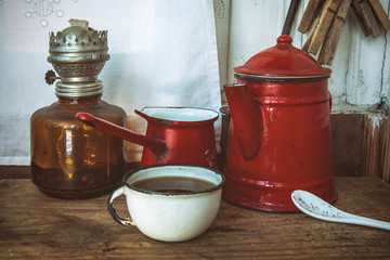Old vintage painted coffee set