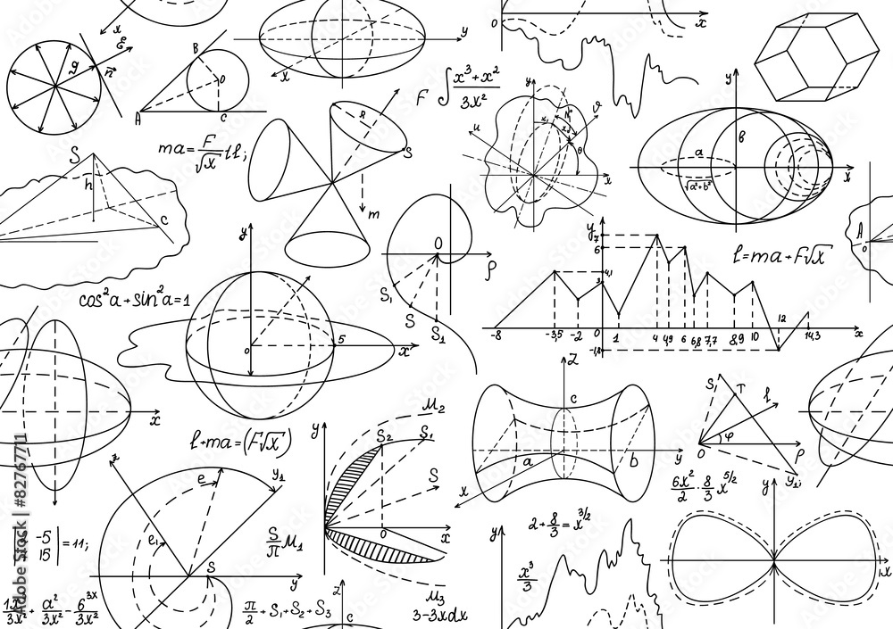 Wall mural vector seamless texture with mathematical figures and plots
