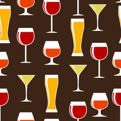 Alcoholic Glass Silhouette Seamless Pattern Background Vector Il