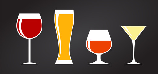 Set of Black Alcoholic Glass Silhouette Vector Illustration
