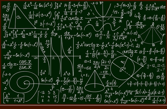 Vector school blackboard with mathematical calculations