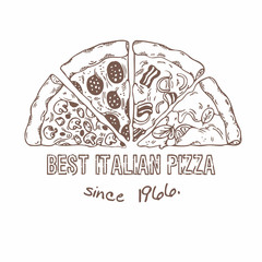 Half of pizza with different slices. Sketched illustration - 82769124