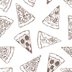 Hand drawn slices of pizza outline seamless pattern - 82769126
