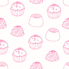 Seamless pattern with outline candies