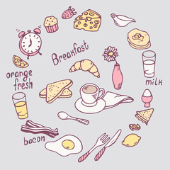  Hand drawn breakfast item set. Cute food illustration in vector - 82769195