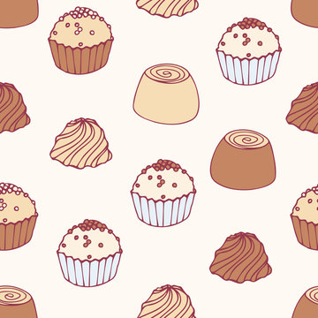 Seamless pattern with hand drawn chocolate candies