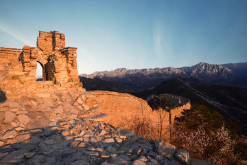 ruined beacon tower of the greatwall in sunrise