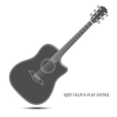 Obraz na płótnie Canvas Acoustic guitar isolated. Keep calm and play guitar.