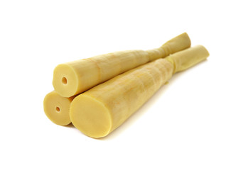 boiled bamboo shoots on white background
