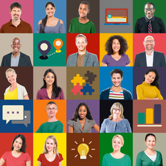 Fototapeta na wymiar Multiethnic People Colorful Smiling Portrait Technology Concept