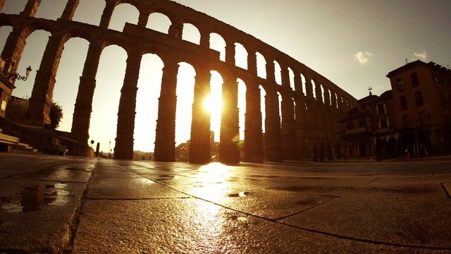 The Segovian Roman Aqueduct, Spain - aerial 
