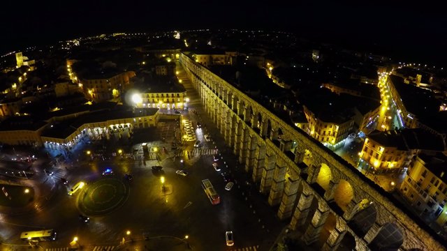 The Segovian Roman Aqueduct, Spain - aerial 