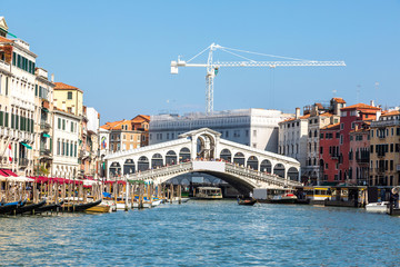 Gondola at the Rialto bridge in Venice