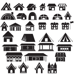 Set of tradition home style  and other building vector icon