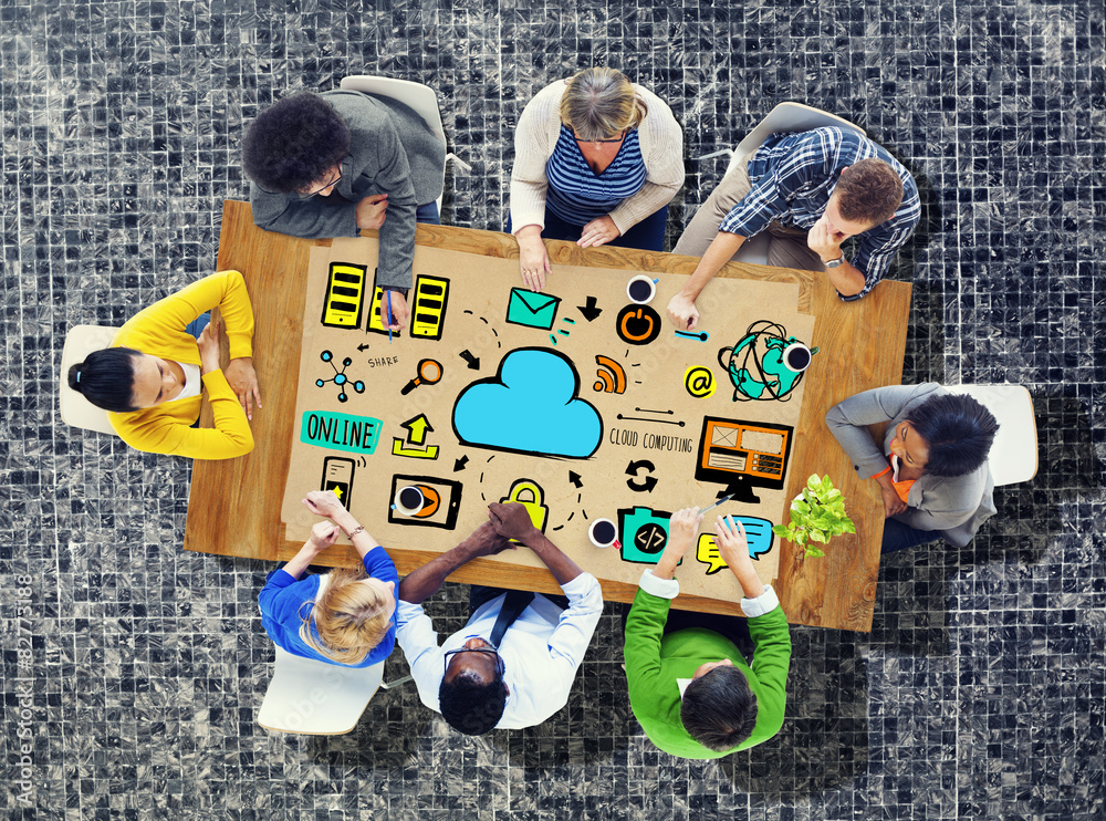 Poster cloud computing network online internet storage concept