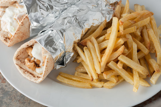 traditional greek food, souvlaki also known as gyros