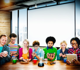 Group of People Meeting Projection Screen Digital Devices Concep