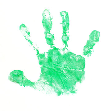 green hand print on white background