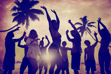 People Celebration Beach Party Summer Holiday Vacation Concept - obrazy, fototapety, plakaty