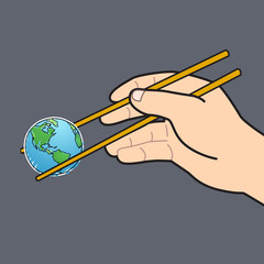 Chopsticks and the world grey background