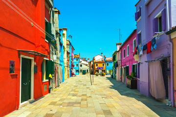Fototapeta na wymiar Venice landmark, Burano island street, colorful houses, Italy