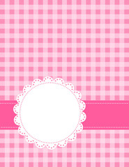 Pink gingham pattern with a lace frame