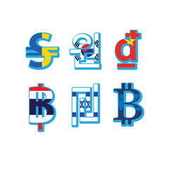 Set of currency symbols with flag 
