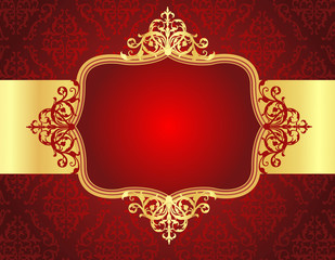Wedding invitation background with red damask pattern
