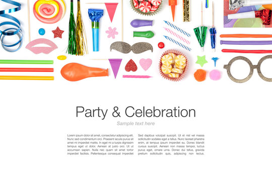 party and celebration elements on white background