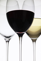 Wineglass with red  and white wine