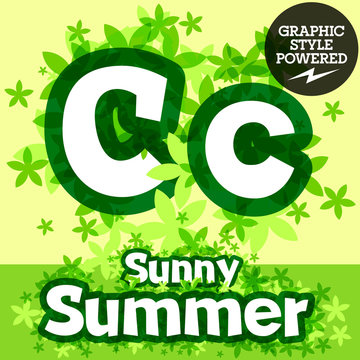 Fresh green summer alphabet. Letter C