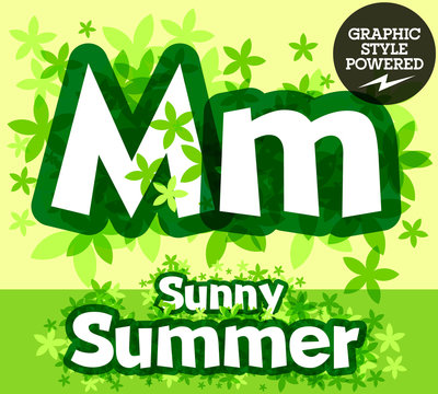 Fresh green summer alphabet. Letter M