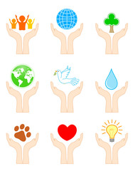 Open hands with different objects