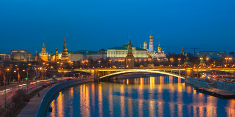 Night panoramic view of Moscow Kremlin, Russia