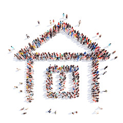 People in the shape of a house.