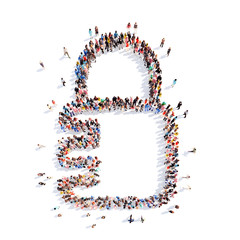 people in the form of  lock, a flash mob.
