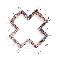 people in the form of  cross,  flash mob.