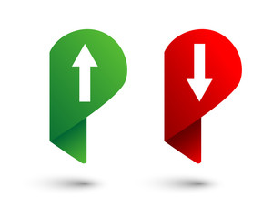 Arrow up and arrow down pin icon set