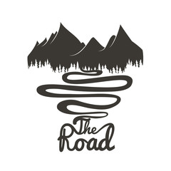 Vector illustrations with mountains, forest and road