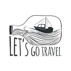 sea poster with ship and bottle