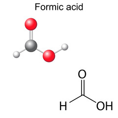 Structural chemical formula and model of formic acid